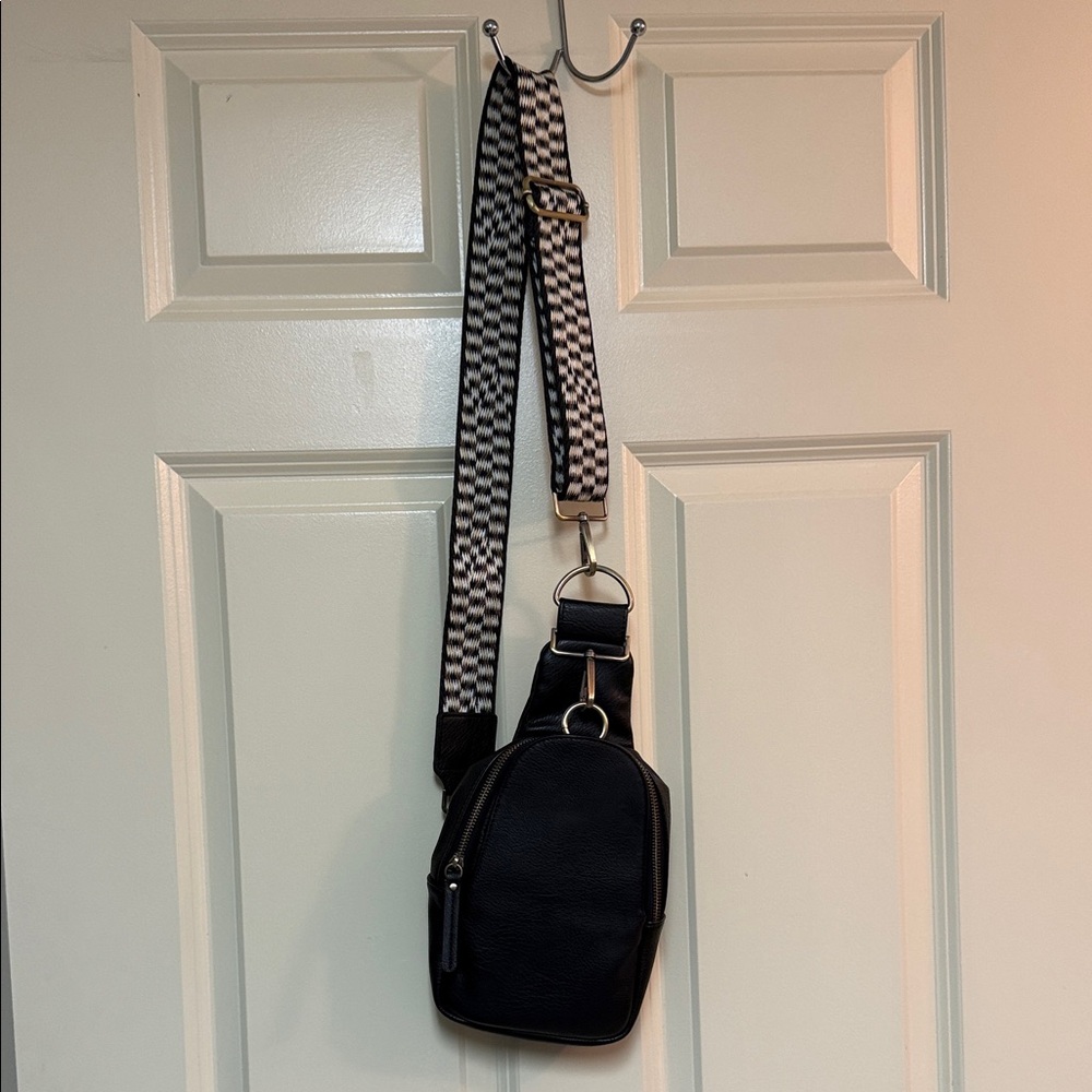 Anthropologie Black Crossbody Bag with Monochrome Strap